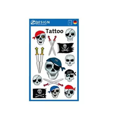   Matrica, tetoválás, 1 ív, 76x120 mm, AVERY ZWECKFORM, "Z-Design No.56632", kalóz halálfejek kardokkal