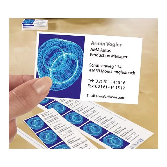 Névjegykártya, 85x54 mm, 185 g, mikroperforált, AVERY ZWECKFORM, 250 db/csomag