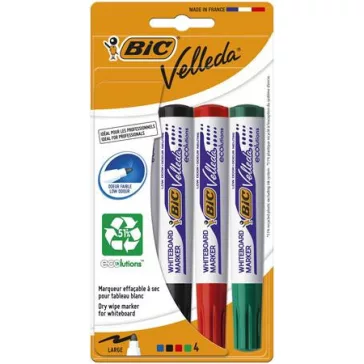   Flipchart- és táblamarker készlet, 1,4 mm, kúpos, BIC" Velleda ecolutions", 4 különböző szín