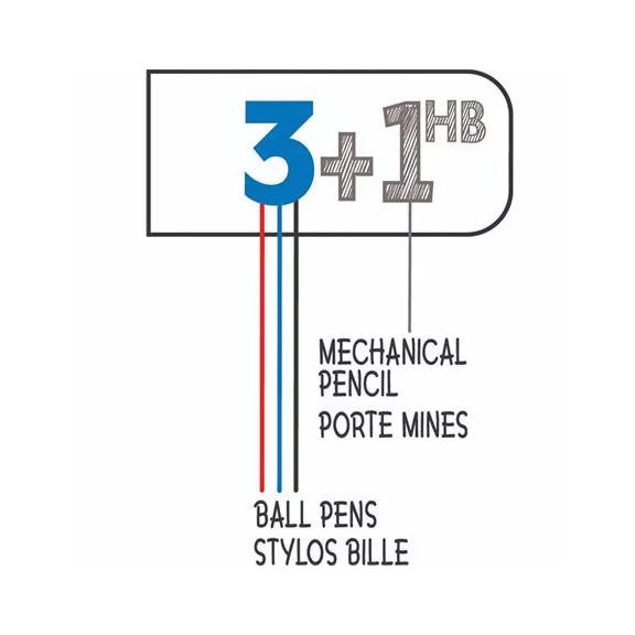 Golyóstoll, háromszínű, nyomósirónnal egyben, BIC "4 Colours" + grafitbél