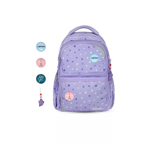 Iskolatáska, cipzáras, BELMIL "Maxi Pack Purple Dots", lila pöttyös Iskolatáska, cipzáras, BELMIL "Maxi Pack Purple Dots", lila pöttyös