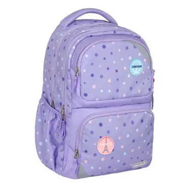   Iskolatáska, cipzáras, BELMIL "Maxi Pack Purple Dots", lila pöttyös