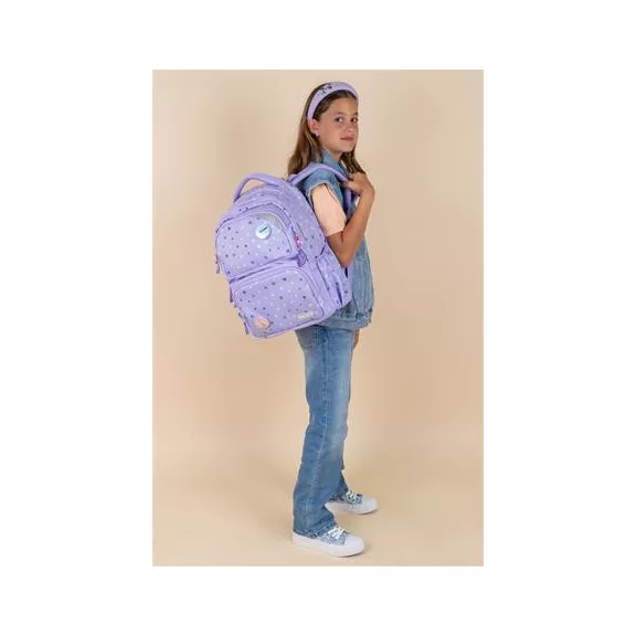 Iskolatáska, cipzáras, BELMIL "Maxi Pack Purple Dots", lila pöttyös Iskolatáska, cipzáras, BELMIL "Maxi Pack Purple Dots", lila pöttyös