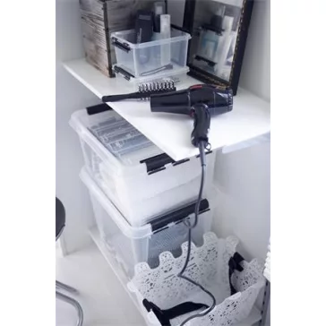   Műanyag tárolódoboz, 1 liter, fekete fogantyúkkal, SMARTSTORE "Classic 1", átlátszó