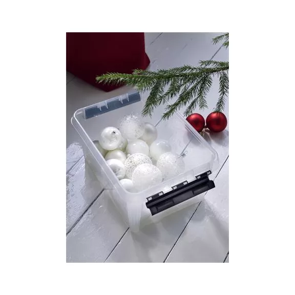 Műanyag tárolódoboz, 8 liter, fekete fogantyúkkal, SMARTSTORE "Classic 10", átlátszó