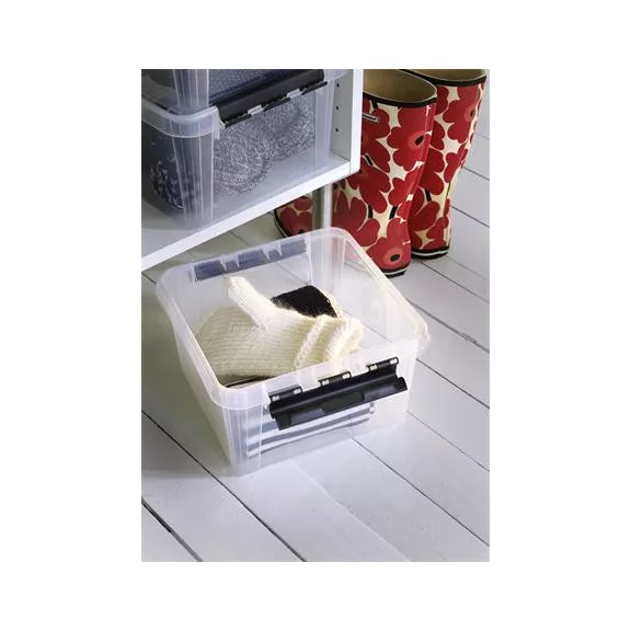 Műanyag tárolódoboz, 8 liter, fekete fogantyúkkal, SMARTSTORE "Classic 12", átlátszó