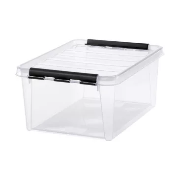   Műanyag tárolódoboz, 14 liter, fekete fogantyúkkal, SMARTSTORE "Classic 15", átlátszó