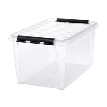   Műanyag tárolódoboz, 47 liter, fekete fogantyúkkal, SMARTSTORE "Classic 45", átlátszó