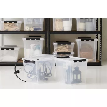   Műanyag tárolódoboz, 47 liter, fekete fogantyúkkal, SMARTSTORE "Classic 45", átlátszó
