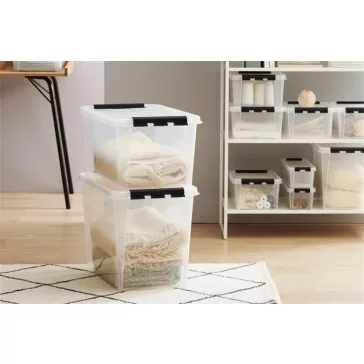   Műanyag tárolódoboz, 47 liter, fekete fogantyúkkal, SMARTSTORE "Classic 45", átlátszó