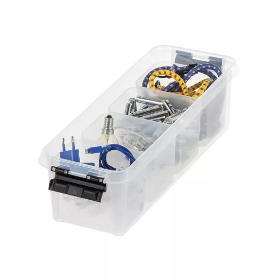 Műanyag tárolódoboz, fekete fogantyúkkal, 4 rekeszes, SMARTSTORE "Classic 4", átlátszó