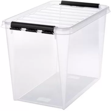   Műanyag tárolódoboz, 61 liter, fekete fogantyúkkal, SMARTSTORE "Classic 65", átlátszó
