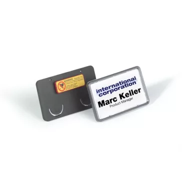 Névkitűző, mágnessel, 75x40 mm, DURABLE, fekete