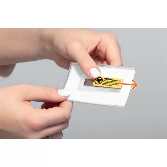 Névkitűző, mágnessel, elfordulásgátlóval, 90x54 mm, DURABLE "CLICK FOLD"