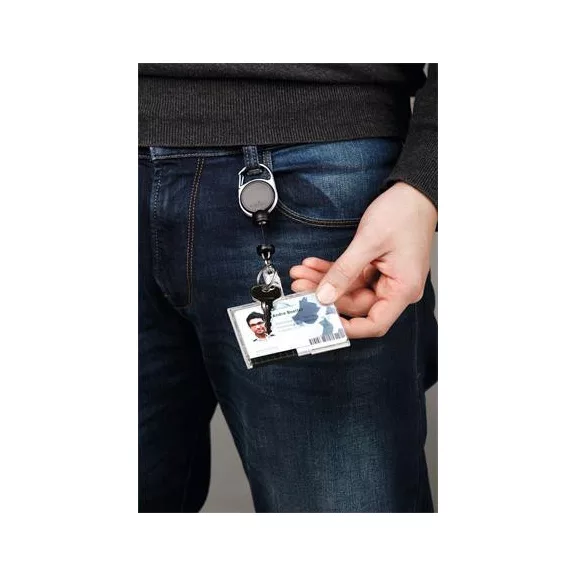 Azonosítókártya-tartó, kihúzható, patentos, DURABLE "Extra strong", sötétkék