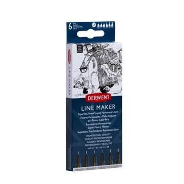   Tűfilc szett, 0,05/0,1/0,2/ 0,3/0,5/0,8 mm, DERWENT "Line Marker", fekete
