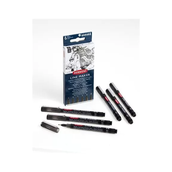 Tűfilc szett, 0,05/0,1/0,2/ 0,3/0,5/0,8 mm, DERWENT "Line Marker", fekete