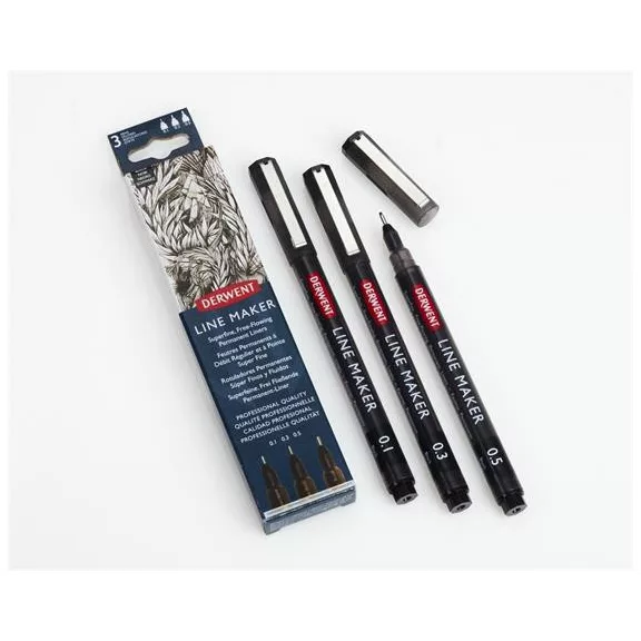 Tűfilc szett, 0,1/ 0,3/0,5 mm, DERWENT "Line Marker", fekete
