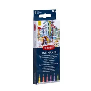   Tűfilc készlet, 0,3 mm, DERWENT "Line Marker", 6 különböző szín
