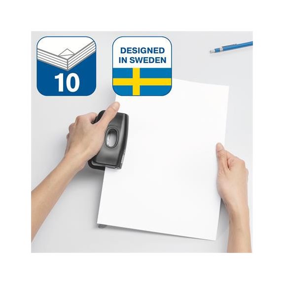 Lyukasztó, kétlyukú, 10 lap, RAPID "FC10 Fashion", fekete