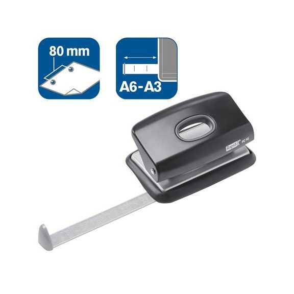 Lyukasztó, kétlyukú, 10 lap, RAPID "FC10 Fashion", fekete