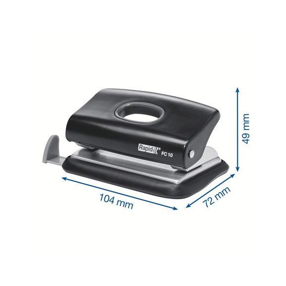 Lyukasztó, kétlyukú, 10 lap, RAPID "FC10 Fashion", fekete
