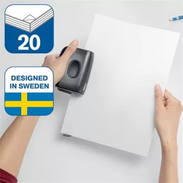   Lyukasztó, kétlyukú, újrahasznosított, 20 lap, RAPID "Eco 20", fekete