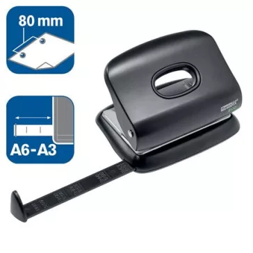   Lyukasztó, kétlyukú, újrahasznosított, 20 lap, RAPID "Eco 20", fekete