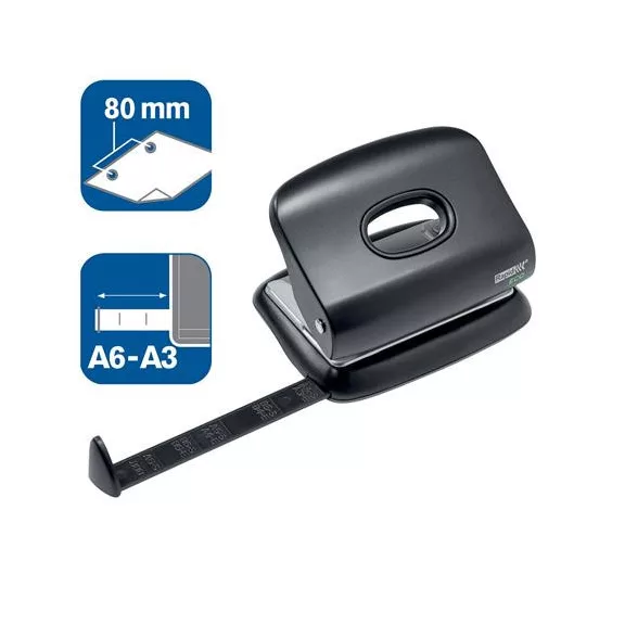 Lyukasztó, kétlyukú, újrahasznosított, 20 lap, RAPID "Eco 20", fekete