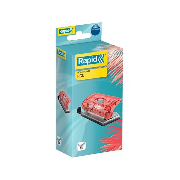 Lyukasztó, mini, kétlyukú, 10 lap, RAPID, "Colour'Breeze", korall