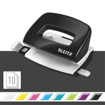   Lyukasztó, kétlyukú, 10 lap, fém, mini, LEITZ "Nexxt Wow", fekete