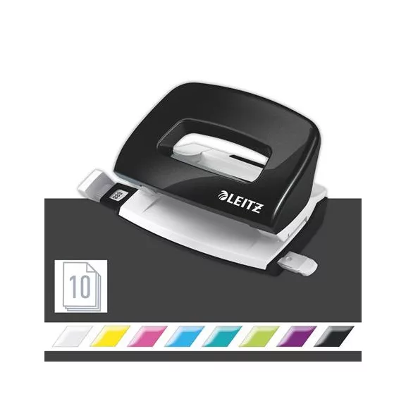 Lyukasztó, kétlyukú, 10 lap, fém, mini, LEITZ "Nexxt Wow", fekete