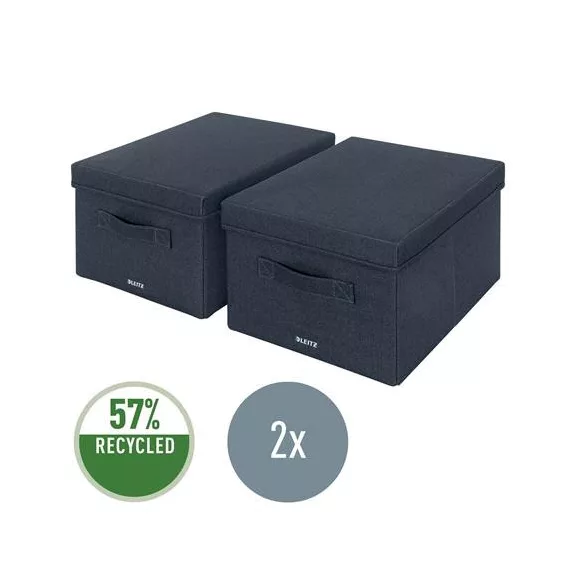 Doboz, szövet borítású, M méret, LEITZ "Fabric", sötétszürke