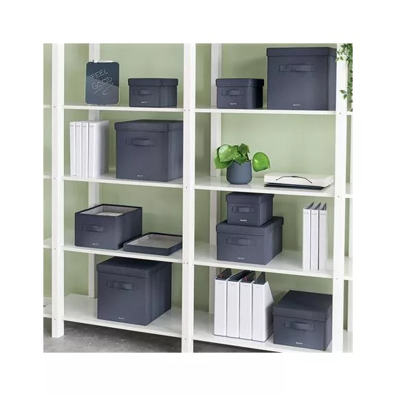 Doboz, szövet borítású, L méret, LEITZ "Fabric", sötétszürke