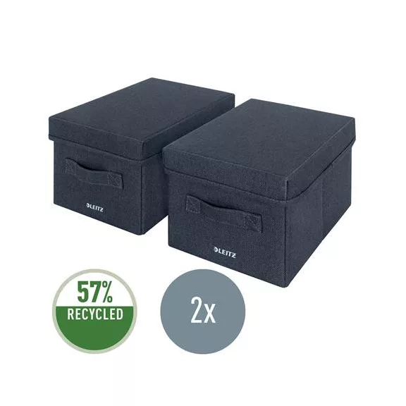 Doboz, szövet borítású, S méret, LEITZ "Fabric", sötétszürke