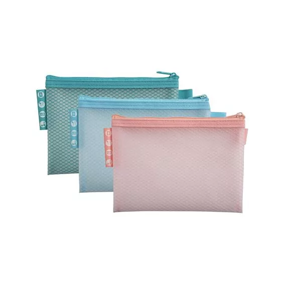 Rendszerező tasak, cipzáras, hálós, A6, EXACOMPTA "Chromaline Pastel", vegyes színek