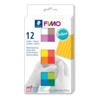   Gyurma, készlet, 12x25 g, égethető, FIMO "Soft Brillant", 12 különböző szín