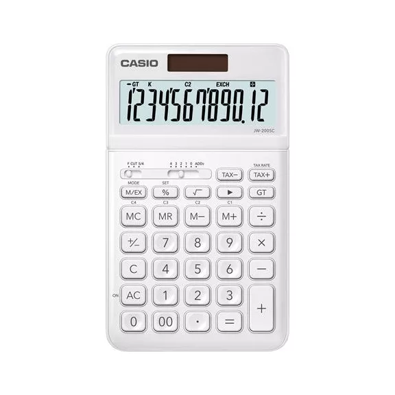 Számológép, asztali, 12 számjegy, CASIO "JW 200SC", fehér
