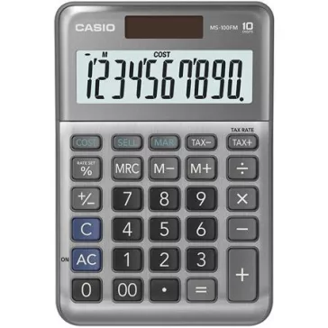   Számológép, asztali, 10 számjegy, CASIO "MS-100 FM", szürke