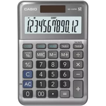   Számológép, asztali, 12 számjegy, CASIO "MS-120 FM", szürke