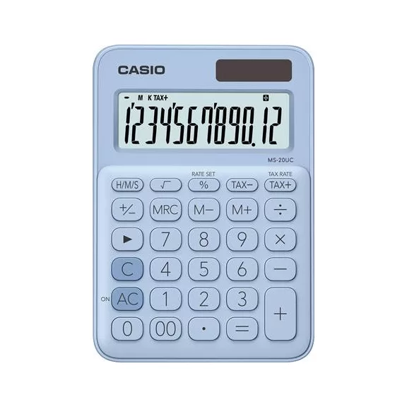 Számológép, asztali, 12 számjegy, CASIO, "MS 20 UC", világoskék