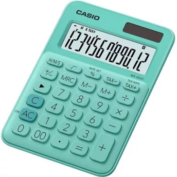   Számológép, asztali, 12 számjegy, CASIO, "MS 20 UC", zöld