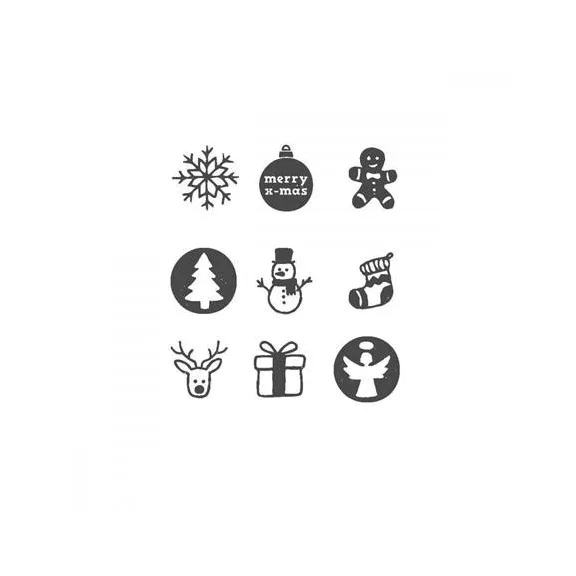 Bélyegző, kirakós, 10 motívummal, "Nio Karácsony", fehér ház, fekete párnával