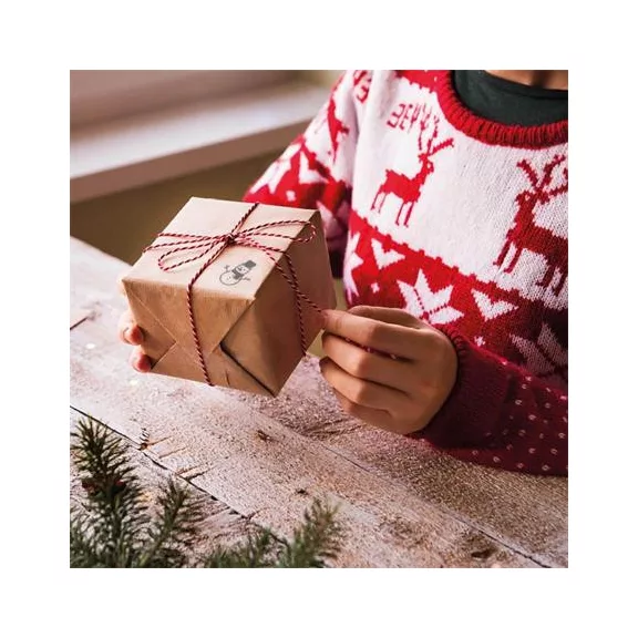 Bélyegző, kirakós, 10 motívummal, "Nio Karácsony", fehér ház, fekete párnával