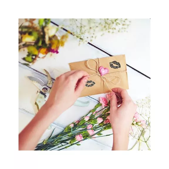 Bélyegző, kirakós, 10 motívummal, "Nio Szerelem", fehér ház, fekete párnával