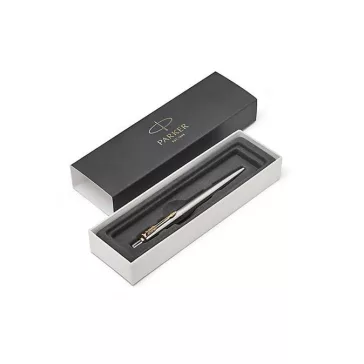   Golyóstoll, 0,7 mm, nyomógombos, arany színű klip, rozsdam. acél tolltest, PARKER "Royal Jotter", kék
