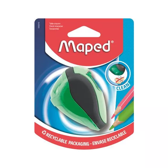 Hegyező, kétlyukú, tartályos, MAPED "Clean", vegyes színek Hegyező, kétlyukú, tartályos, MAPED "Clean", vegyes színek