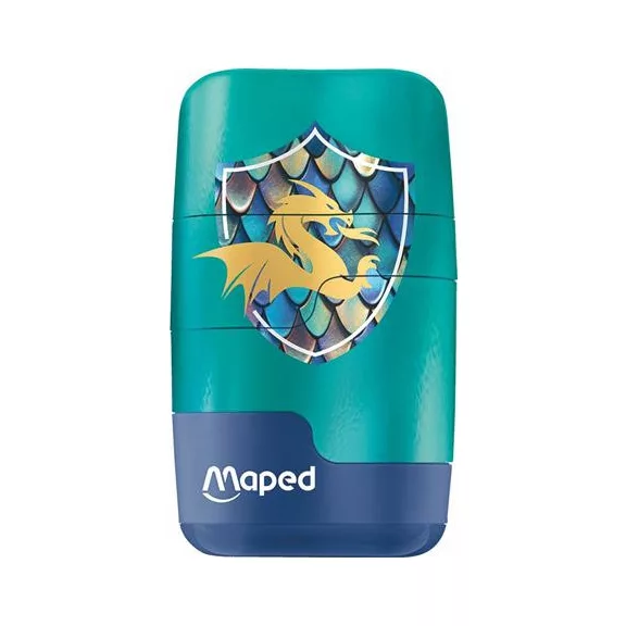 Hegyező és radír, kétlyukú, tartályos, pótradírral, MAPED "Connect Dragon", sárkány Hegyező és radír, kétlyukú, tartályos, pótradírral, MAPED "Connect Dragon", sárkány