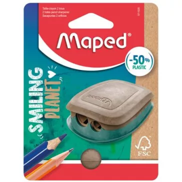   Hegyező, kétlyukú, tartályos, műanyag, FSC, MAPED "Smiling Planet"