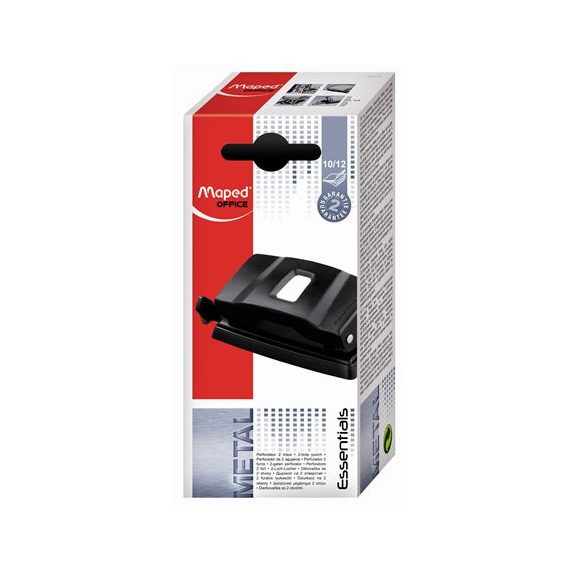 Lyukasztó, kétlyukú, 12 lap, fém, MAPED "Essentials 12", fekete